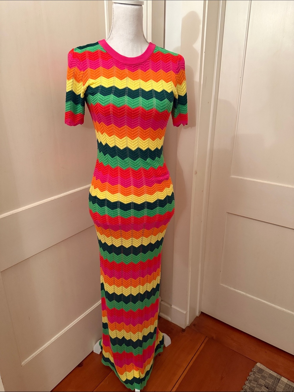 Multicolor Chevron Knit Maxi Dress - Bright Rainbow